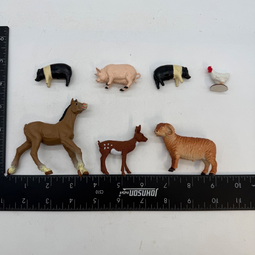 Vintage 1980 1990 Safari Ltd Sunrise Farm Animal Lot Horse Ram Deer Pig 7pc